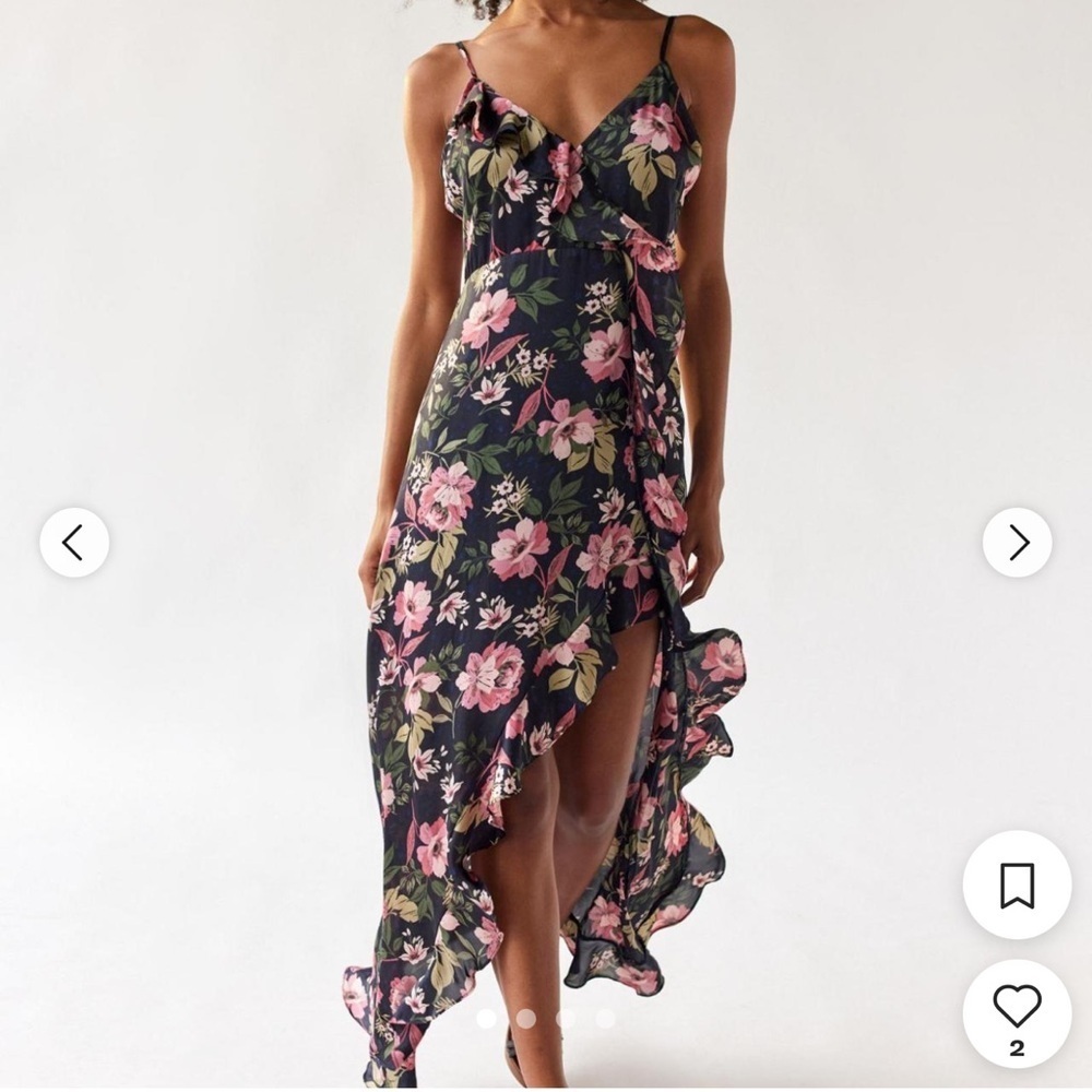 UO Dress Forum Black and Pink Floral High Low Dress Front Slit Excellent Cond!